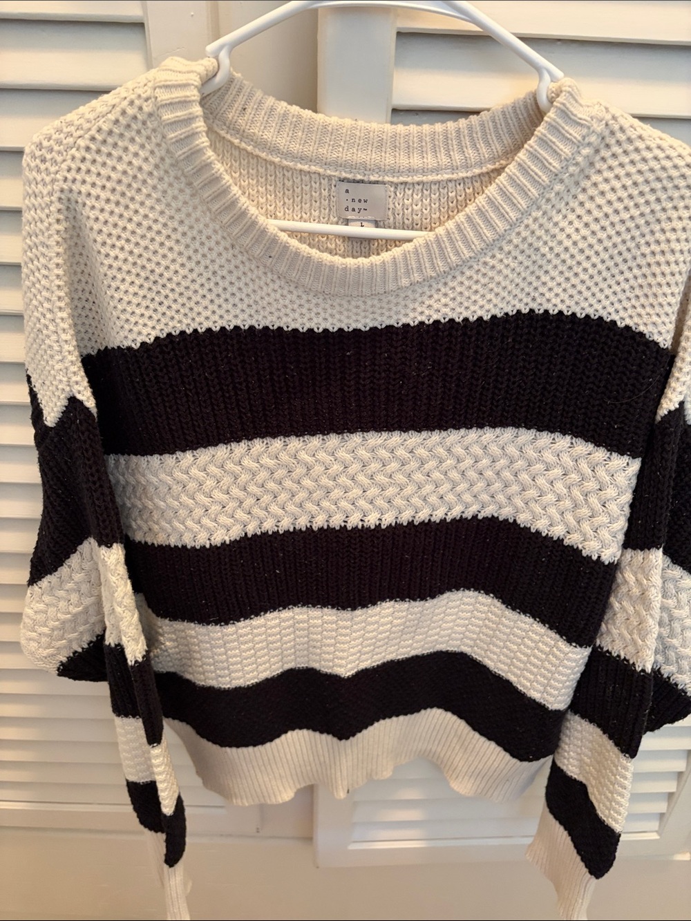 a new day Black & Cream Striped Crewneck Sweater Size L